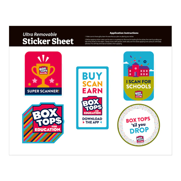 Box Tops for Education Removable Sticker Sheet (Set of 10)